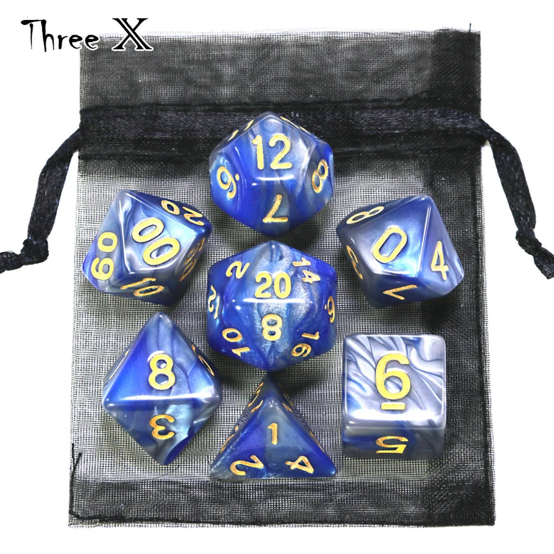 🎲 Double-Color Polyhedral Dice Set with Gold Numbers + Pouch (7pcs)