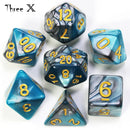 🎲 Double-Color Polyhedral Dice Set with Gold Numbers + Pouch (7pcs)