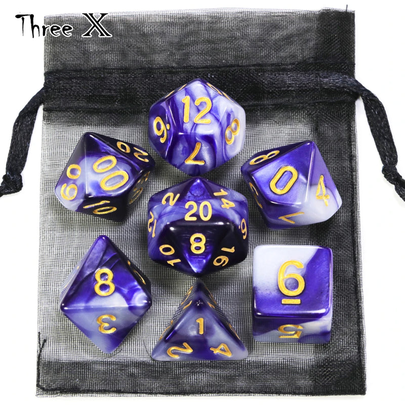 🎲 Double-Color Polyhedral Dice Set with Gold Numbers + Pouch (7pcs)