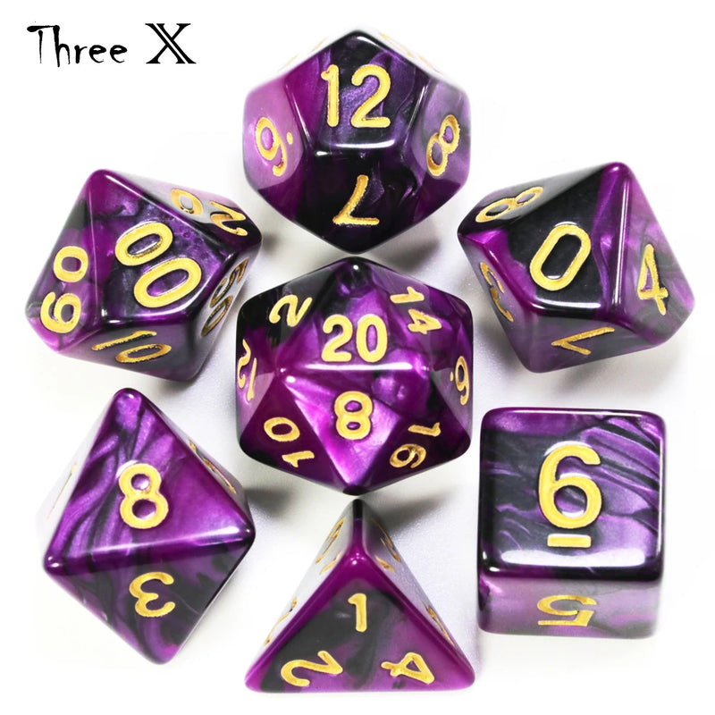 🎲 Double-Color Polyhedral Dice Set with Gold Numbers + Pouch (7pcs)