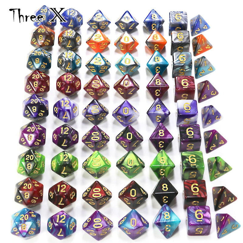 🎲 Double-Color Polyhedral Dice Set with Gold Numbers + Pouch (7pcs)