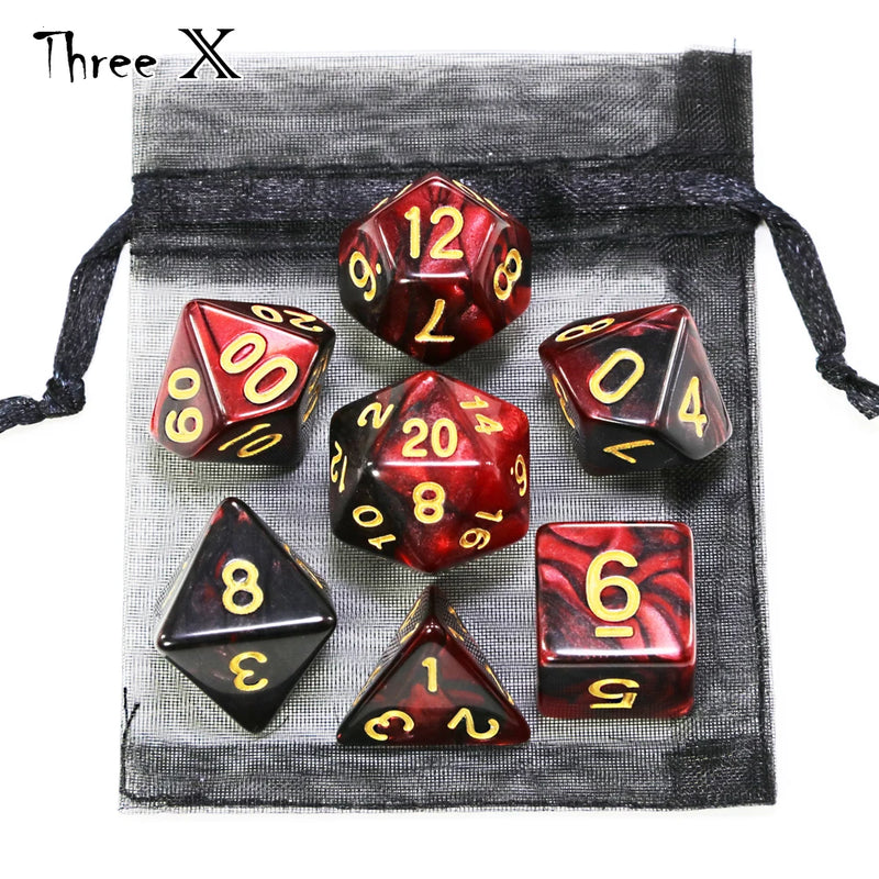 🎲 Double-Color Polyhedral Dice Set with Gold Numbers + Pouch (7pcs)