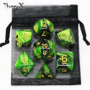 🎲 Double-Color Polyhedral Dice Set with Gold Numbers + Pouch (7pcs)