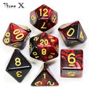 🎲 Double-Color Polyhedral Dice Set with Gold Numbers + Pouch (7pcs)