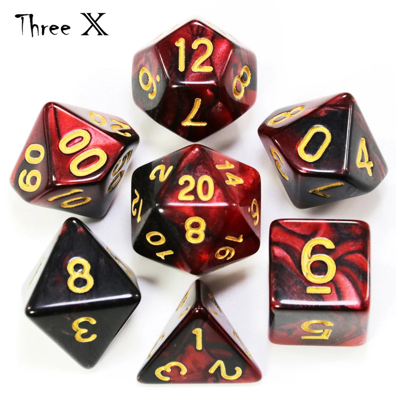 🎲 Double-Color Polyhedral Dice Set with Gold Numbers + Pouch (7pcs)