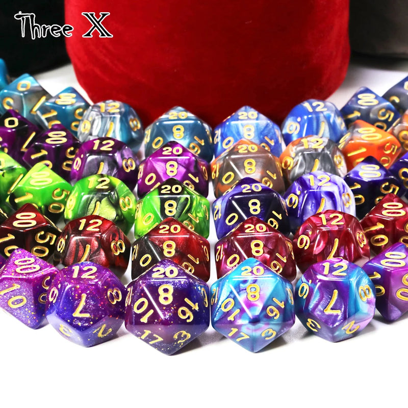 🎲 Double-Color Polyhedral Dice Set with Gold Numbers + Pouch (7pcs)