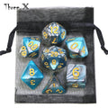 🎲 Double-Color Polyhedral Dice Set with Gold Numbers + Pouch (7pcs)
