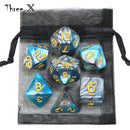 🎲 Double-Color Polyhedral Dice Set with Gold Numbers + Pouch (7pcs)
