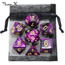 🎲 Double-Color Polyhedral Dice Set with Gold Numbers + Pouch (7pcs)