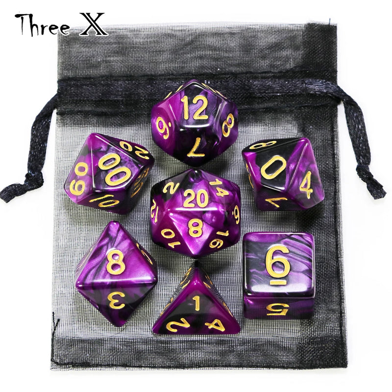 🎲 Double-Color Polyhedral Dice Set with Gold Numbers + Pouch (7pcs)