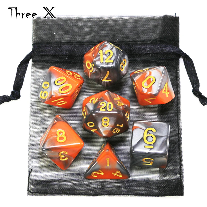 🎲 Double-Color Polyhedral Dice Set with Gold Numbers + Pouch (7pcs)