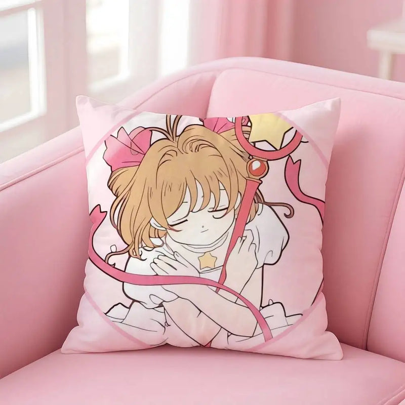 C-Cute Sakura Kinomoto Pillow Case – Soft Plush Anime Cushion Cover with Invisible Zipper