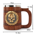 Viking Wood Style Beer Mug – 500ml Double Wall Stainless Steel Insulated Drinking Cup