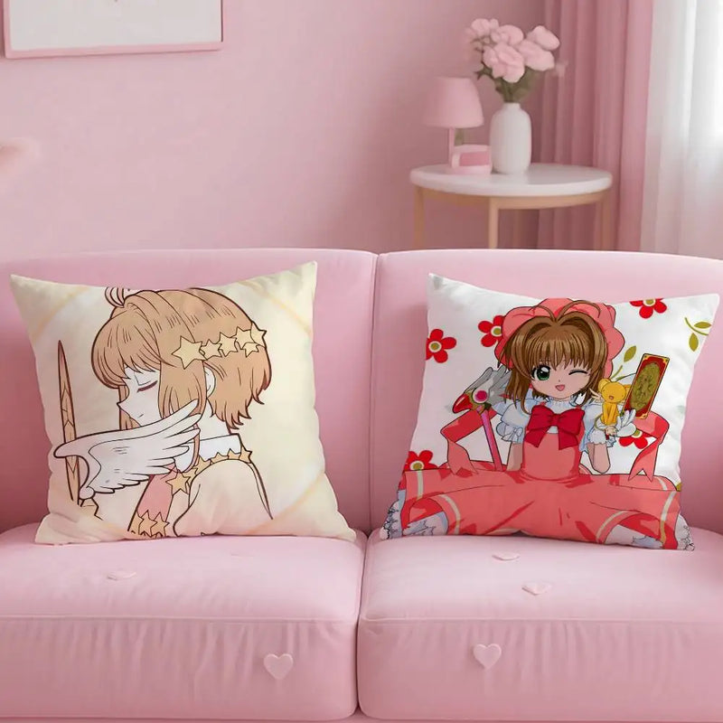 C-Cute Sakura Kinomoto Pillow Case – Soft Plush Anime Cushion Cover with Invisible Zipper