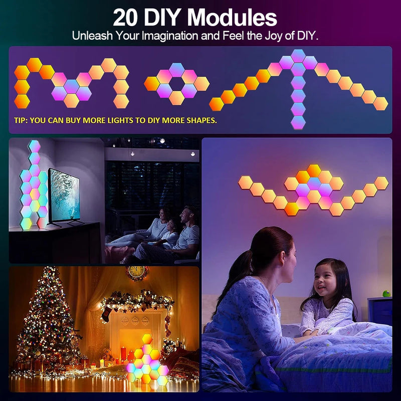 RGB Hexagon Smart Wall Light – DIY Panels with Music Sync & App Control