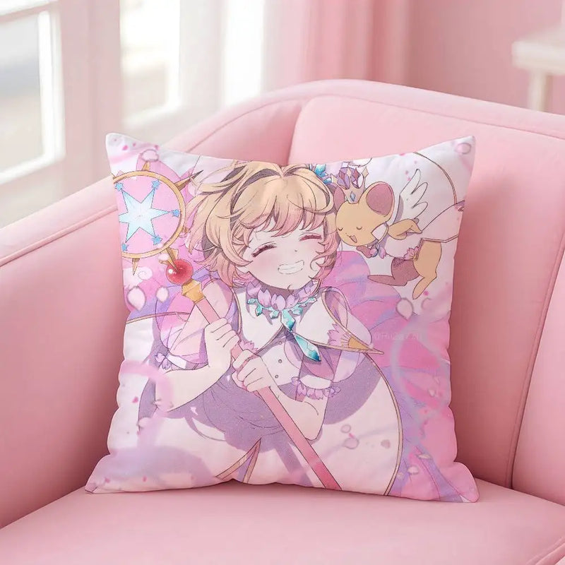 C-Cute Sakura Kinomoto Pillow Case – Soft Plush Anime Cushion Cover with Invisible Zipper