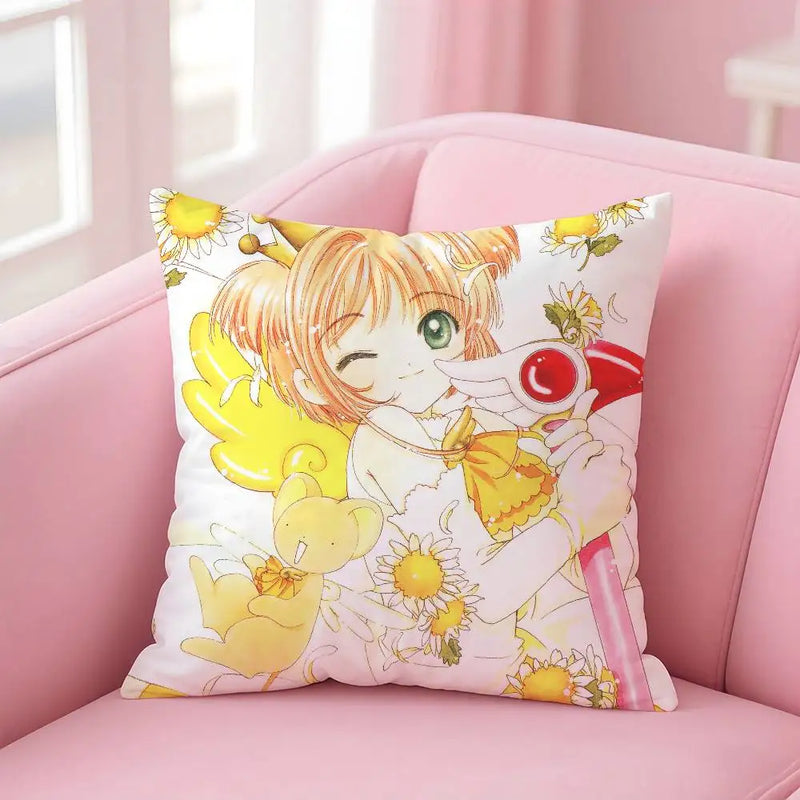 C-Cute Sakura Kinomoto Pillow Case – Soft Plush Anime Cushion Cover with Invisible Zipper