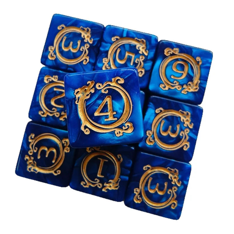 🎲 Dragon Print DND Dice Set – 10pcs Acrylic Pearl Edition (D6)