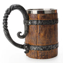 Viking Wood Style Beer Mug – 500ml Double Wall Stainless Steel Insulated Drinking Cup