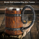 Viking Wood Style Beer Mug – 500ml Double Wall Stainless Steel Insulated Drinking Cup