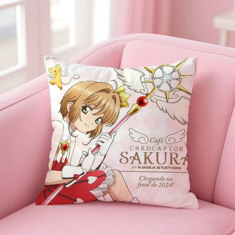 C-Cute Sakura Kinomoto Pillow Case – Soft Plush Anime Cushion Cover with Invisible Zipper