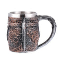 Viking Wood Style Beer Mug – 500ml Double Wall Stainless Steel Insulated Drinking Cup