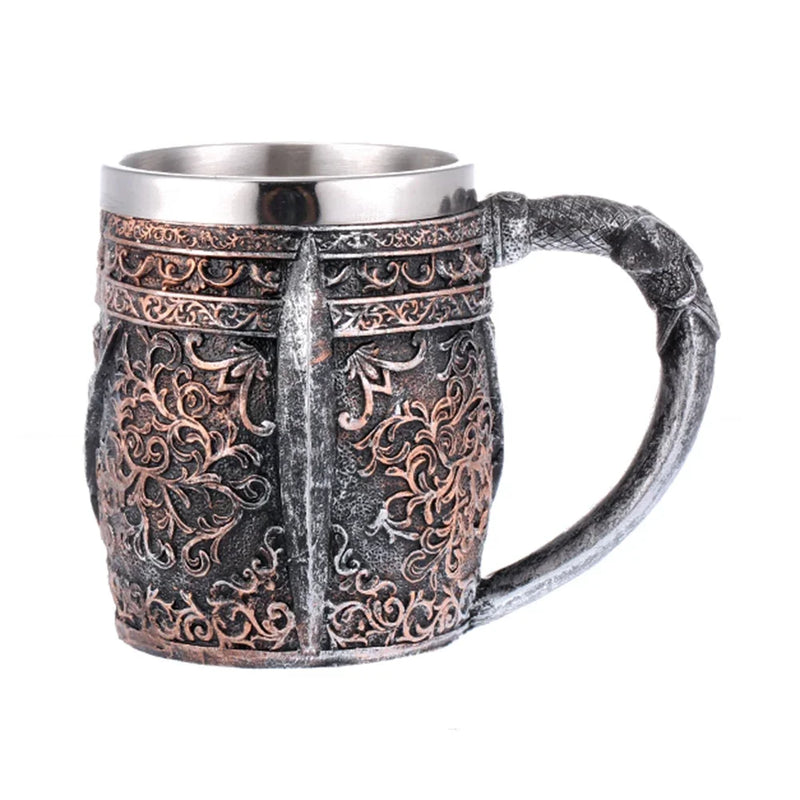Viking Wood Style Beer Mug – 500ml Double Wall Stainless Steel Insulated Drinking Cup