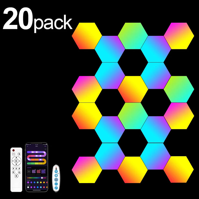 RGB Hexagon Smart Wall Light – DIY Panels with Music Sync & App Control