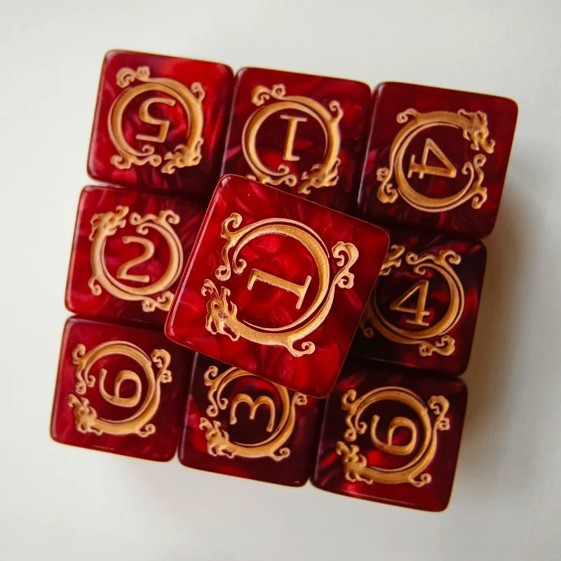 🎲 Dragon Print DND Dice Set – 10pcs Acrylic Pearl Edition (D6)