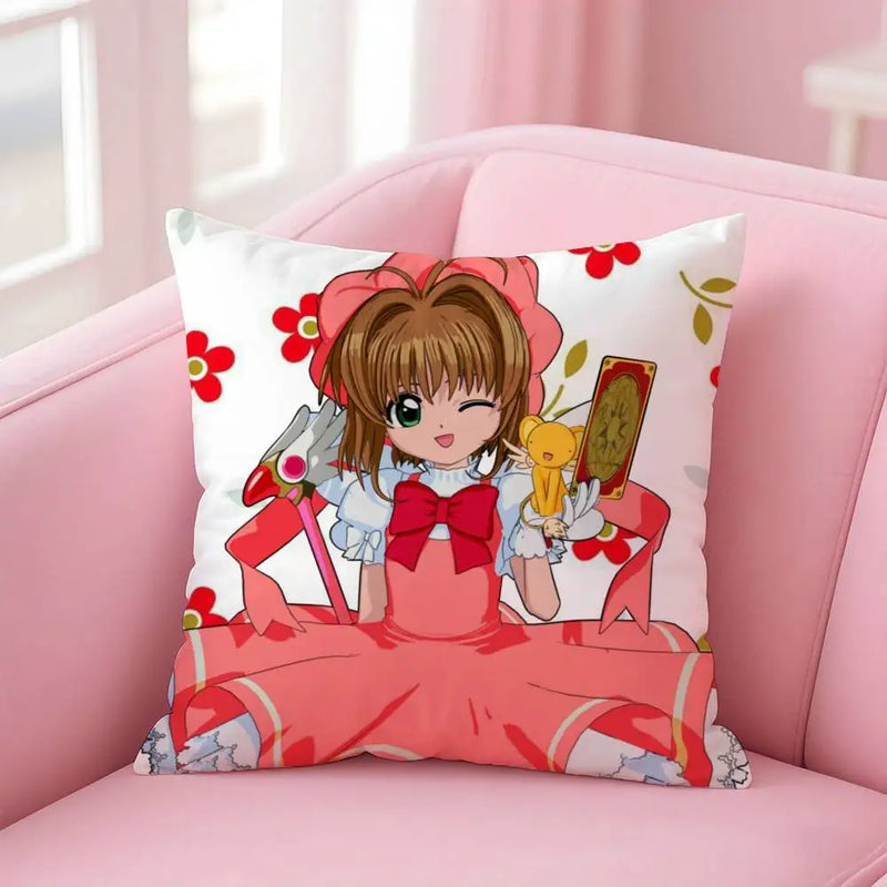 C-Cute Sakura Kinomoto Pillow Case – Soft Plush Anime Cushion Cover with Invisible Zipper