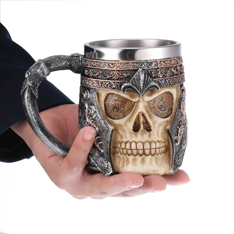 Viking Wood Style Beer Mug – 500ml Double Wall Stainless Steel Insulated Drinking Cup