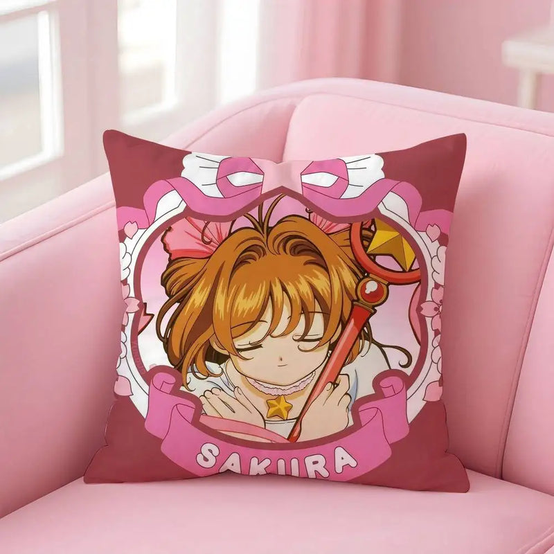 C-Cute Sakura Kinomoto Pillow Case – Soft Plush Anime Cushion Cover with Invisible Zipper