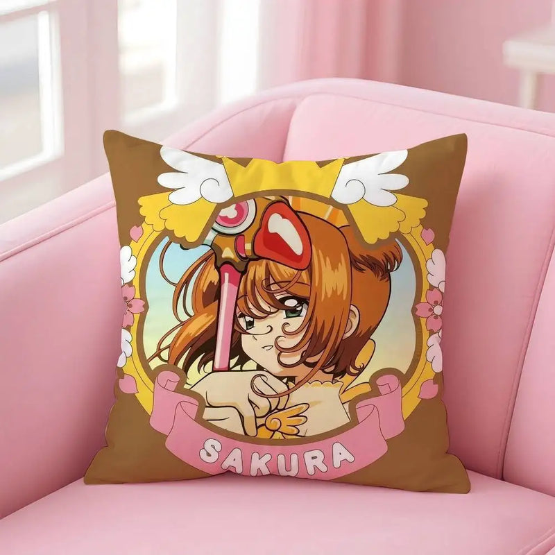 C-Cute Sakura Kinomoto Pillow Case – Soft Plush Anime Cushion Cover with Invisible Zipper
