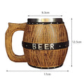 Viking Wood Style Beer Mug – 500ml Double Wall Stainless Steel Insulated Drinking Cup
