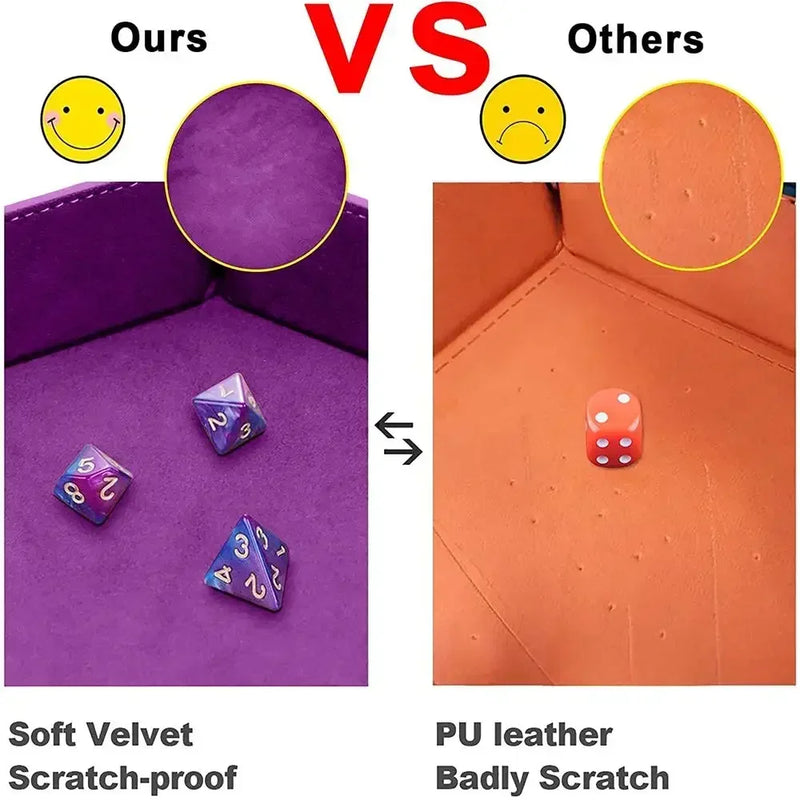 🎲 Hexagon PU Leather Dice Tray – Folding Rolling Holder for RPG & DND