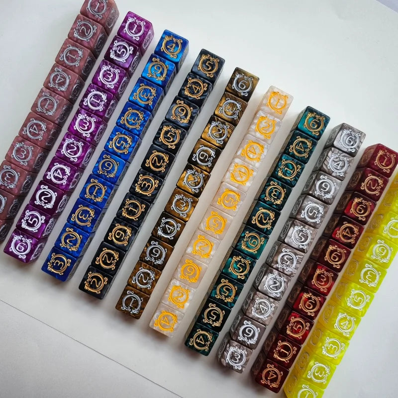 🎲 Dragon Print DND Dice Set – 10pcs Acrylic Pearl Edition (D6)