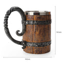 Viking Wood Style Beer Mug – 500ml Double Wall Stainless Steel Insulated Drinking Cup