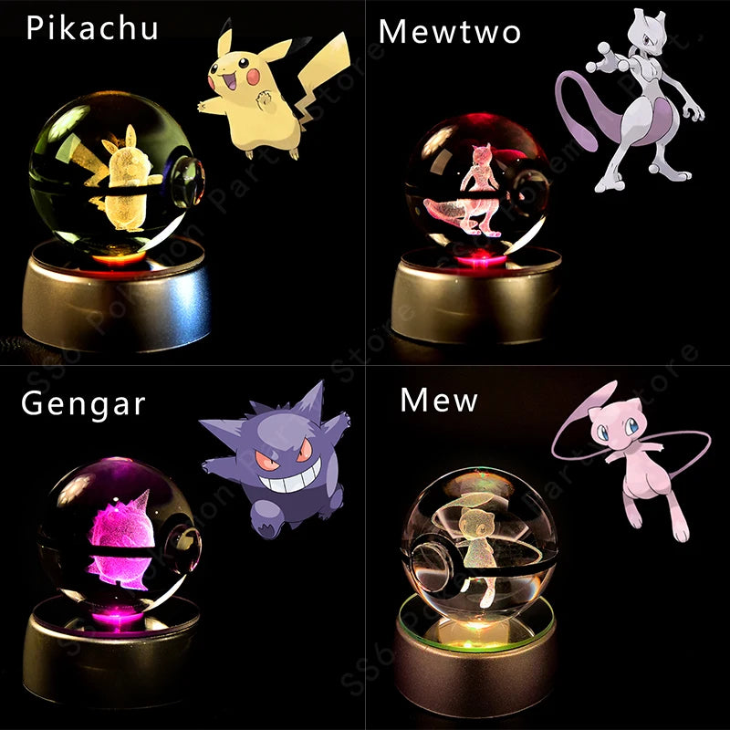 ✨ Pokémon 3D Crystal Ball LED Night Light – Multi-Color Gradient Base