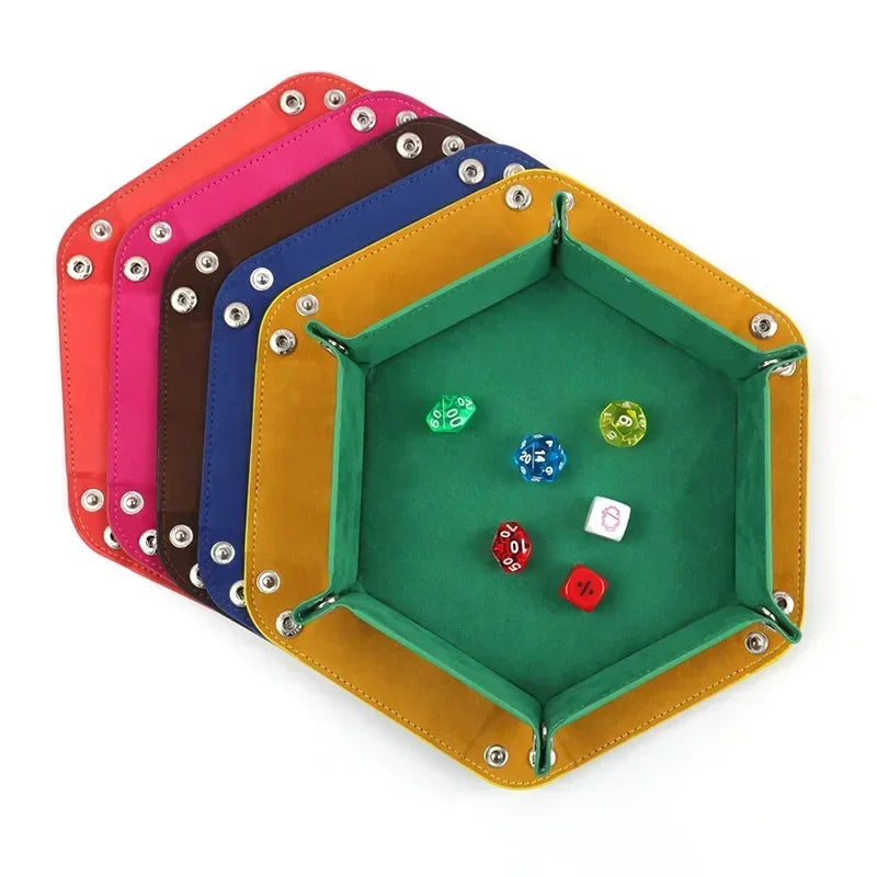 🎲 Hexagon PU Leather Dice Tray – Folding Rolling Holder for RPG & DND