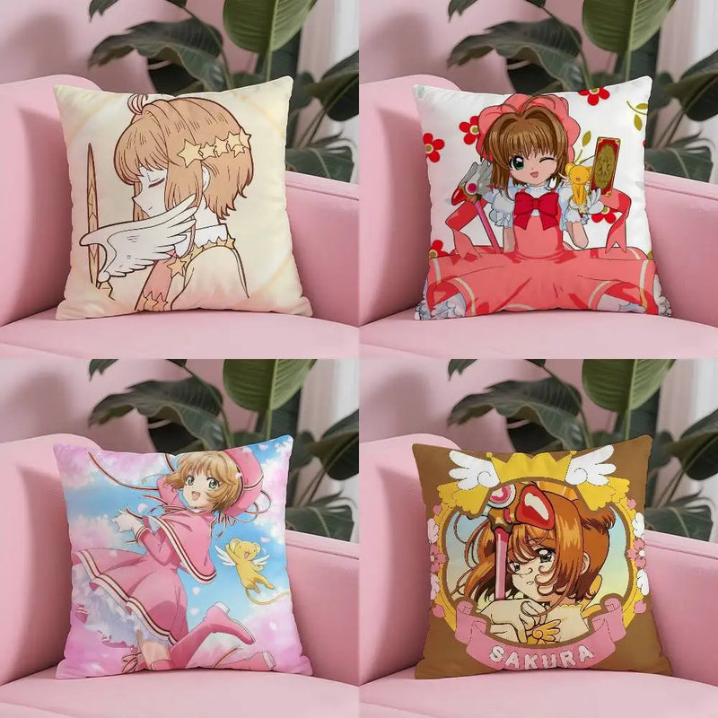 C-Cute Sakura Kinomoto Pillow Case – Soft Plush Anime Cushion Cover with Invisible Zipper