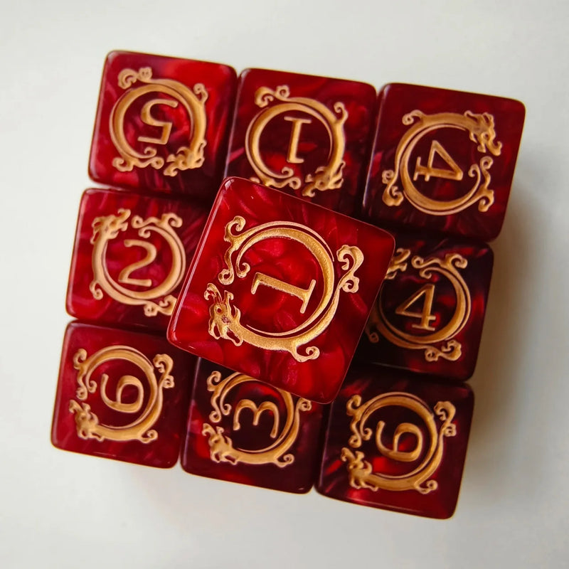 🎲 Dragon Print DND Dice Set – 10pcs Acrylic Pearl Edition (D6)
