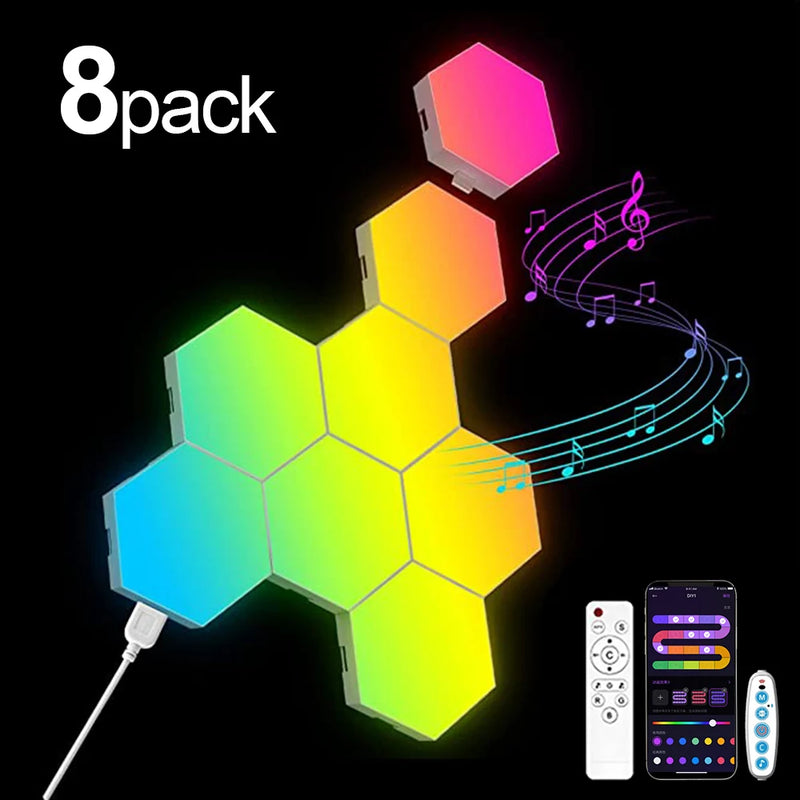 RGB Hexagon Smart Wall Light – DIY Panels with Music Sync & App Control