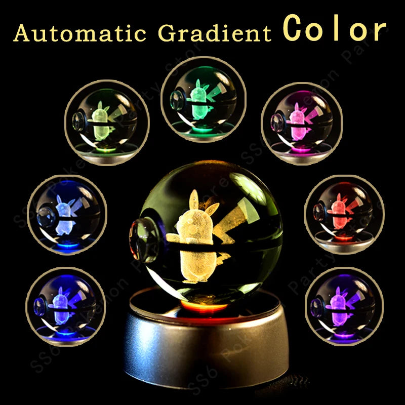 ✨ Pokémon 3D Crystal Ball LED Night Light – Multi-Color Gradient Base