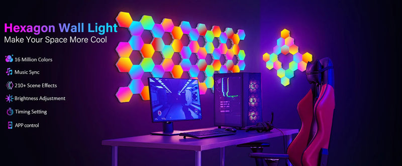 RGB Hexagon Smart Wall Light – DIY Panels with Music Sync & App Control