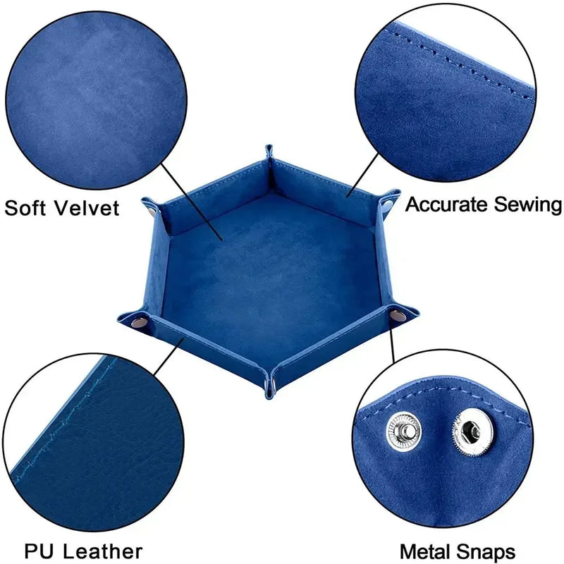 🎲 Hexagon PU Leather Dice Tray – Folding Rolling Holder for RPG & DND