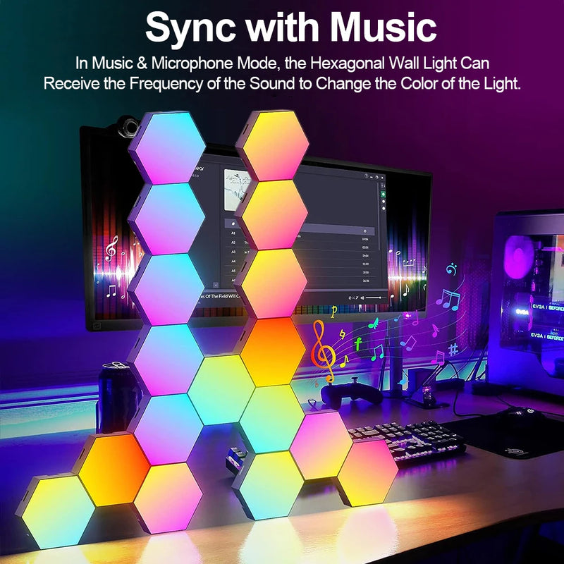RGB Hexagon Smart Wall Light – DIY Panels with Music Sync & App Control
