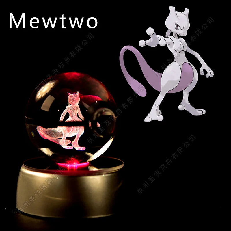 ✨ Pokémon 3D Crystal Ball LED Night Light – Multi-Color Gradient Base