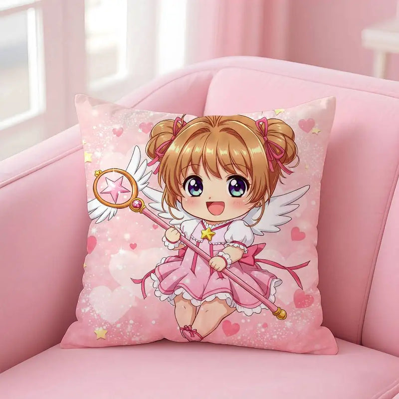 C-Cute Sakura Kinomoto Pillow Case – Soft Plush Anime Cushion Cover with Invisible Zipper