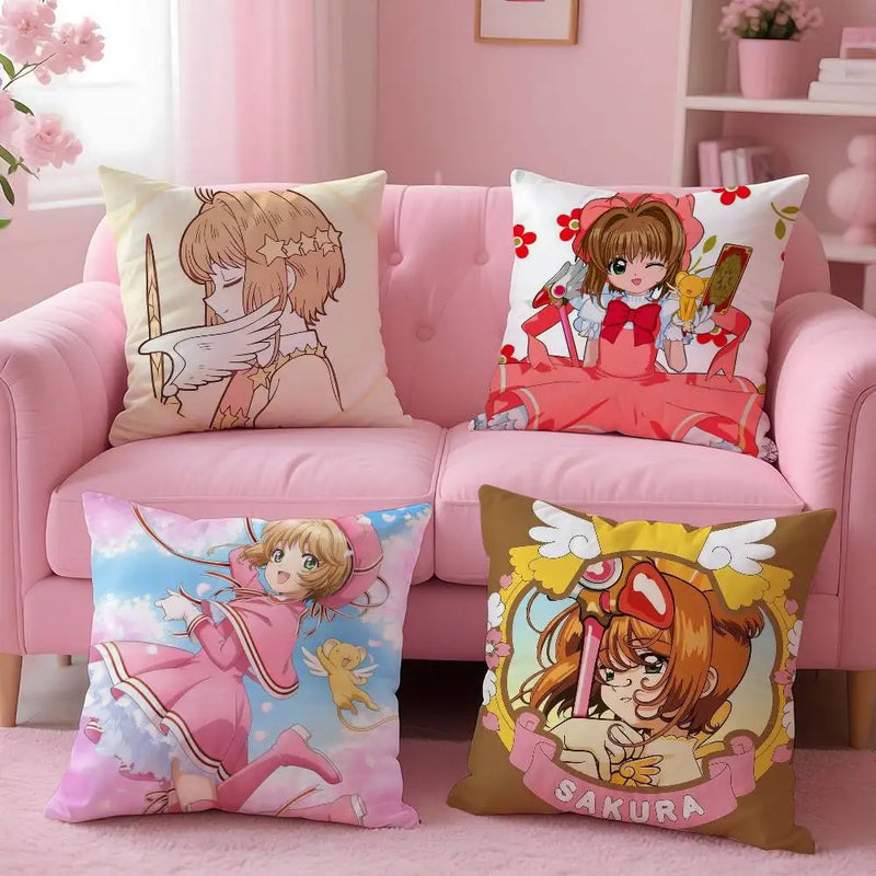 C-Cute Sakura Kinomoto Pillow Case – Soft Plush Anime Cushion Cover with Invisible Zipper